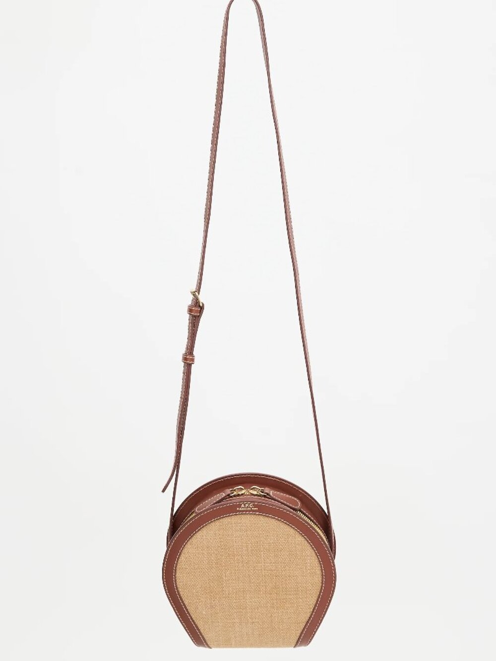A.P.C. Paris Myla Leather & Jute Round Canteen Crossbody Bag Brown